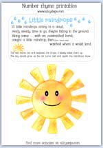 Raindrop number rhyme for preschool nursery and kindergarten children