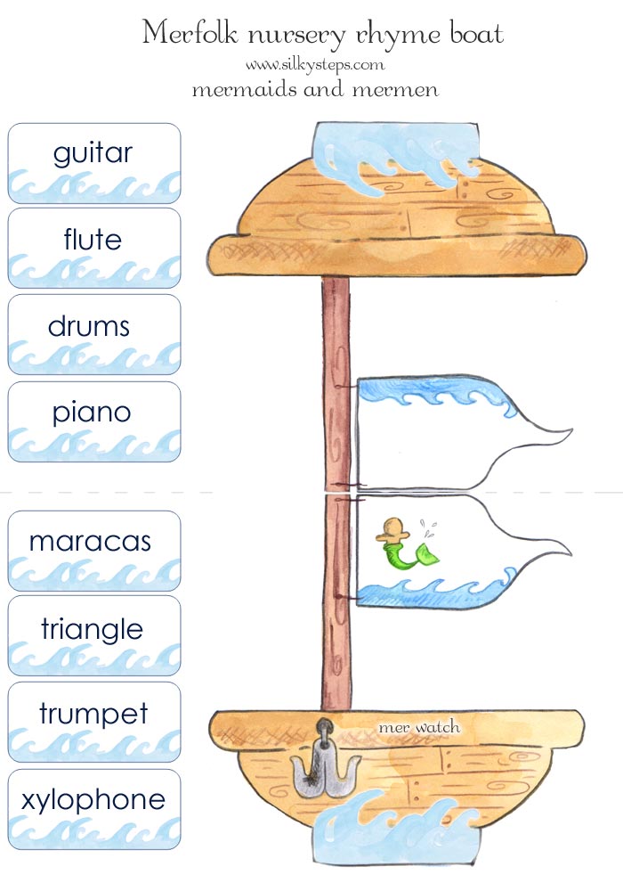 Sailing boat role play prop and musical instrument name cards