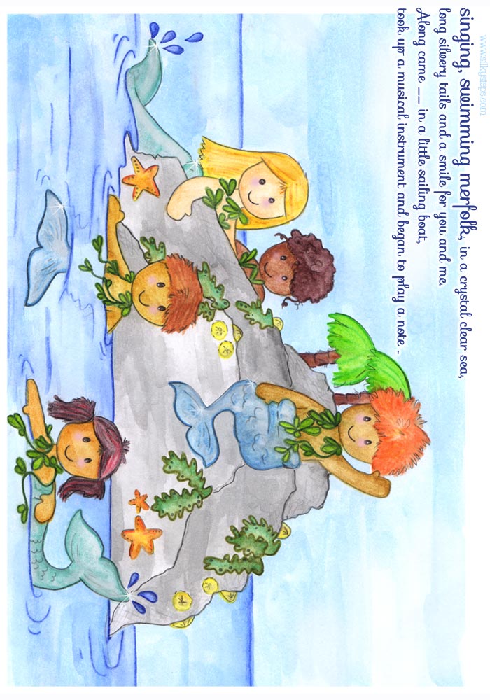 Singing swimming merfolk rhyme picture printable