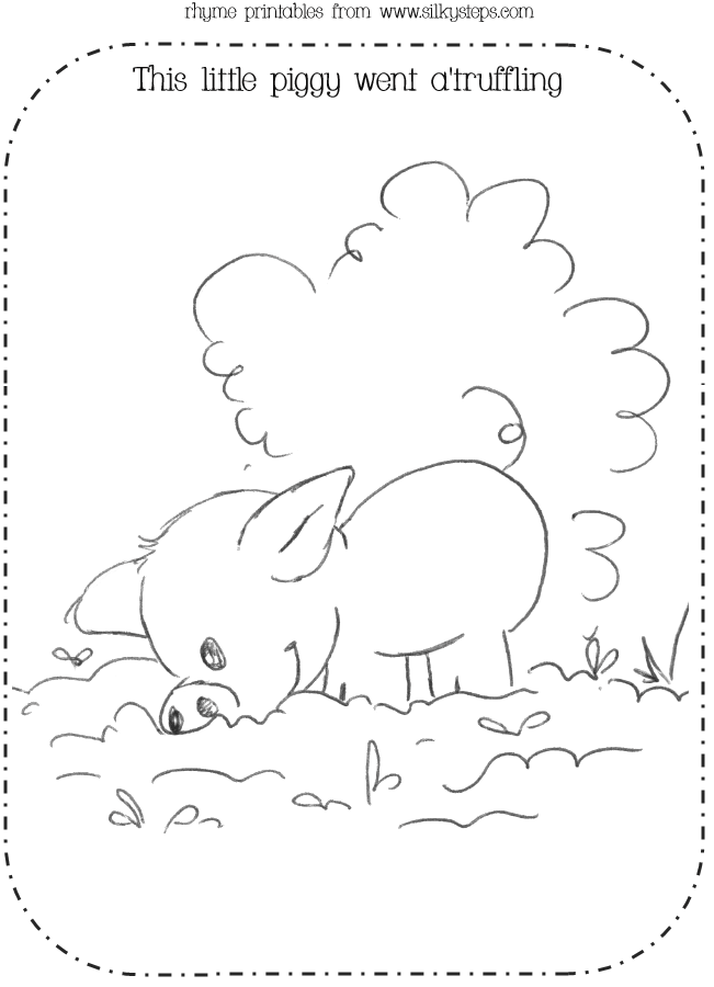 1 - This little piggy went  truffling nursery rhyme line drawing