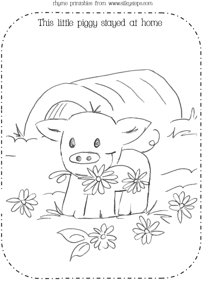 2 - This little piggy stayed at home nursery rhyme line drawing