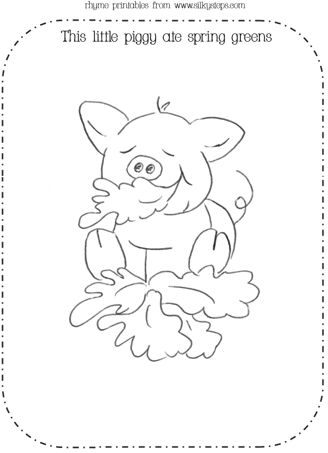 3 - This little piggy ate spring greens line drawing nursery rhyme printable