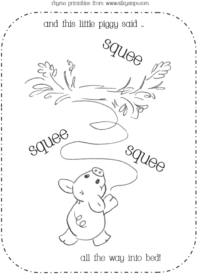 5- this little piggy toe counting rhyme line drawing  - squee into bed
