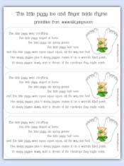 Little pig toe rhyme slips for parents