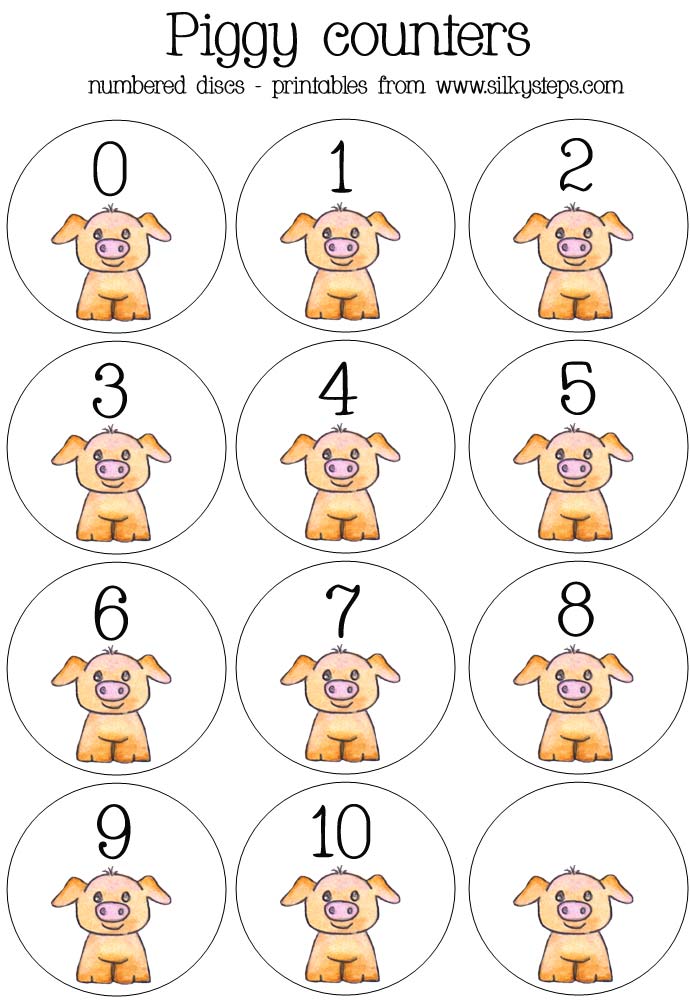 pig themed numbered counters for preschool math activities