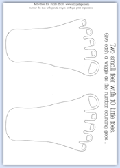 Count and number the toes on this sheet with pencil, crayon or paint