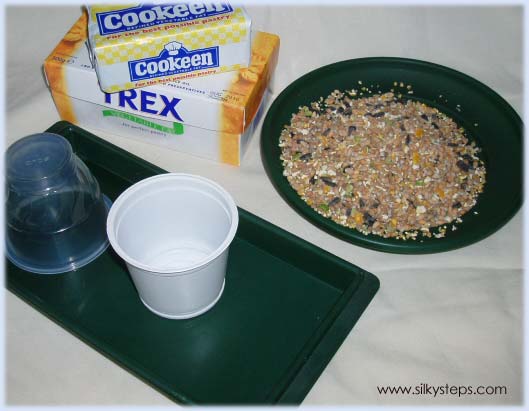 Bird seed cake ingredients and equipment