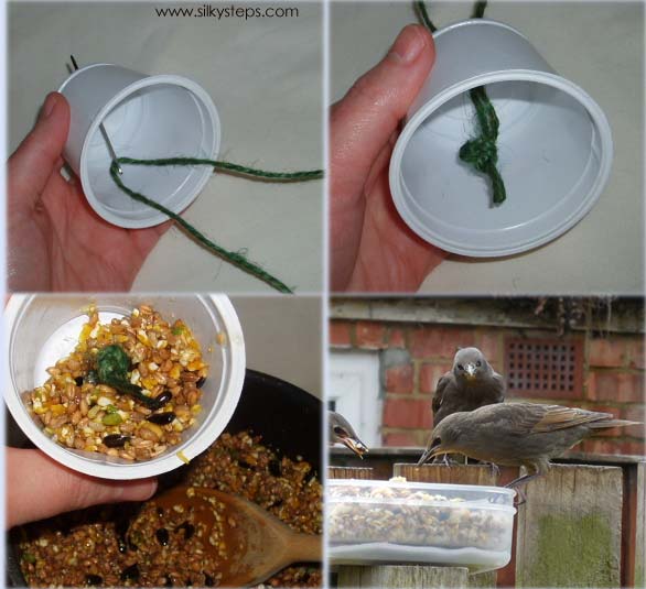 Thread pots and knot string. Fill with seed