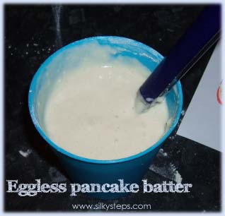 Pour in the liquid and add flour to mix up a batter
