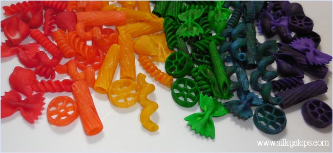 Dried and coloured pasta shapes