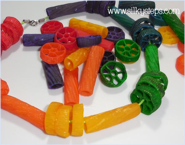 Threading activity using pasta shapes