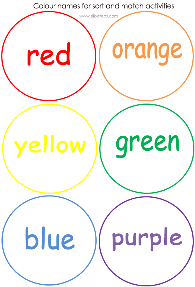 Colour name circles to print and display for sort & match activities