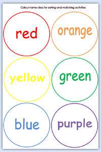 Colour name printables for sorting and matching activities