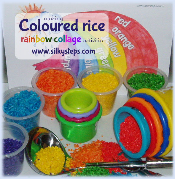 colouring rice for preschool art, design and learning activities