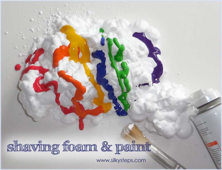 Shaving foam and paint recipe - messy play idea for preschool nursery children