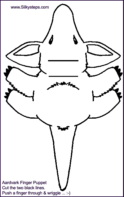 Aardvark finger puppet outline template