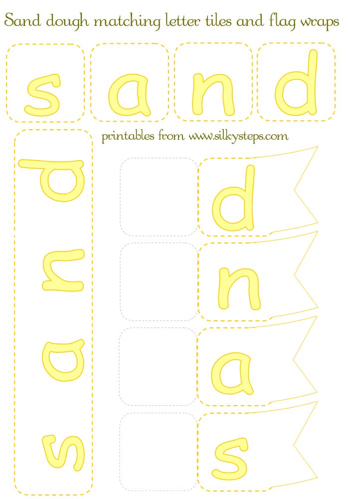 Sand dough flags and matching letter tiles