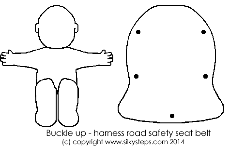 Blank child and car seat threading activity raising awareness of in car safety