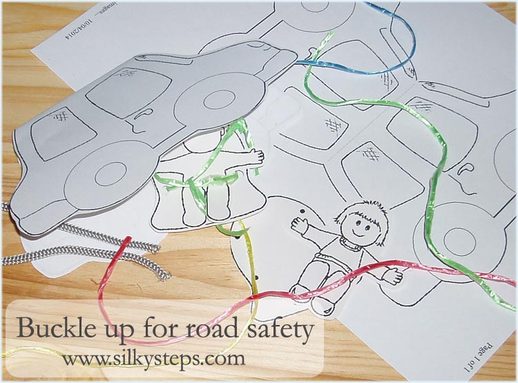 Buckle up preschool road safety threading activity