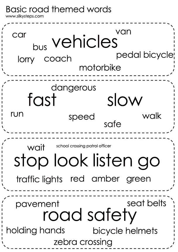 Basic road safety words and actions