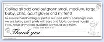 Request slip asking for old, odd and outgrown gloves and mittens