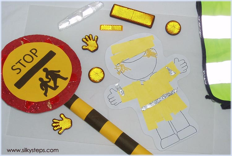 Making road safety crissing equipment for preschool role play activities