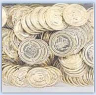 Gold coloured plastic pirate coins - children's parties and play