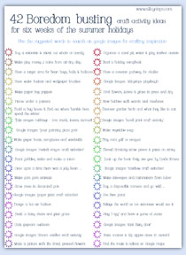 Summer holiday activity list - boredom busters and things for children to do